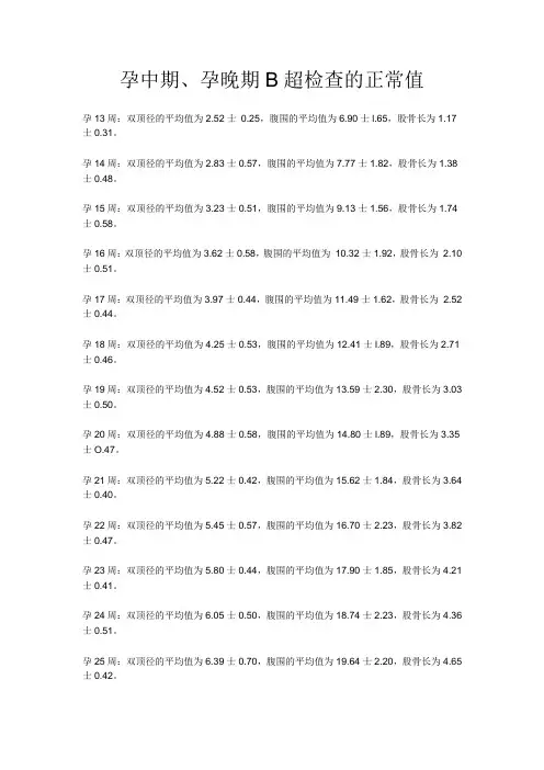 孕中期、孕晚期B超检查的正常值