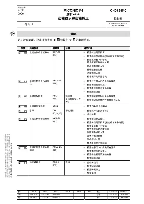 迅达扶梯 故障代码