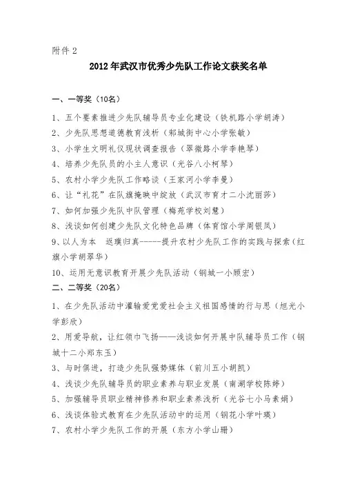 关于开展2012年全市少先队优秀大队部、少先队优秀论文