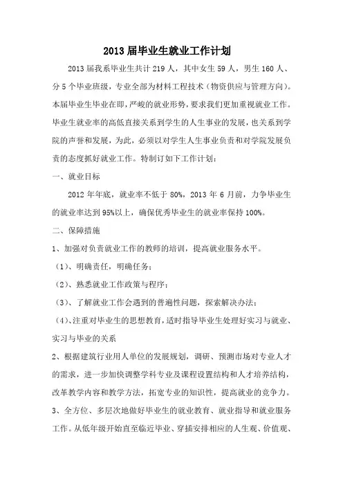 2013届毕业生就业工作计划