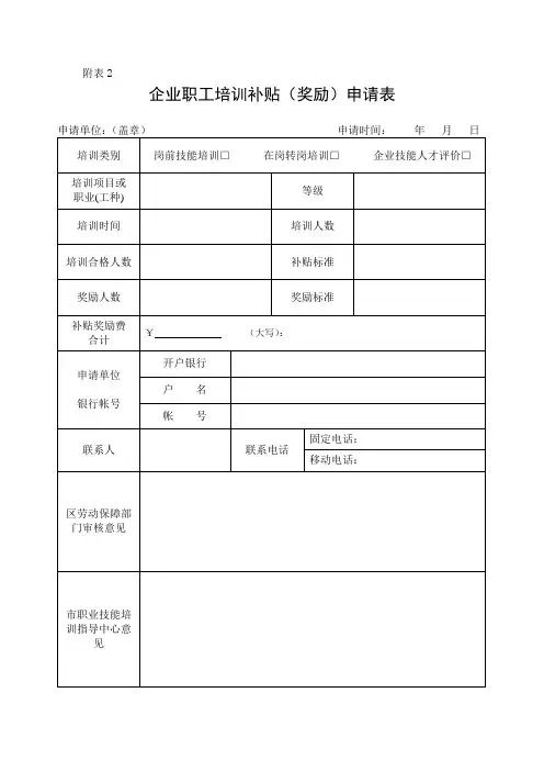 企业职工培训补贴(奖励)申请表