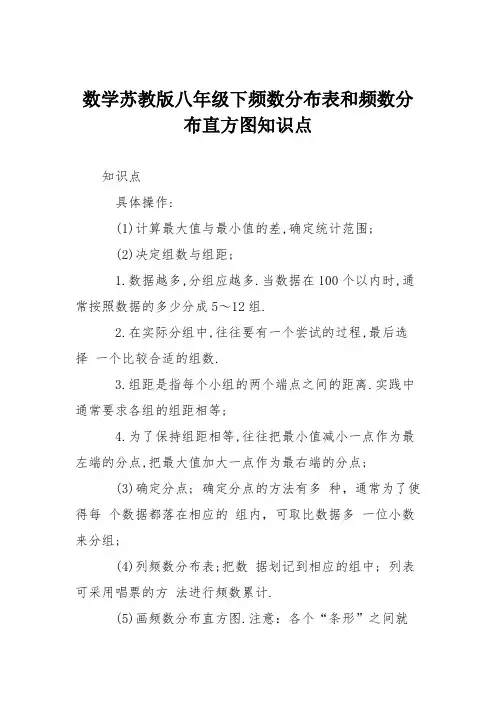 数学苏教版八年级下频数分布表和频数分布直方图知识点