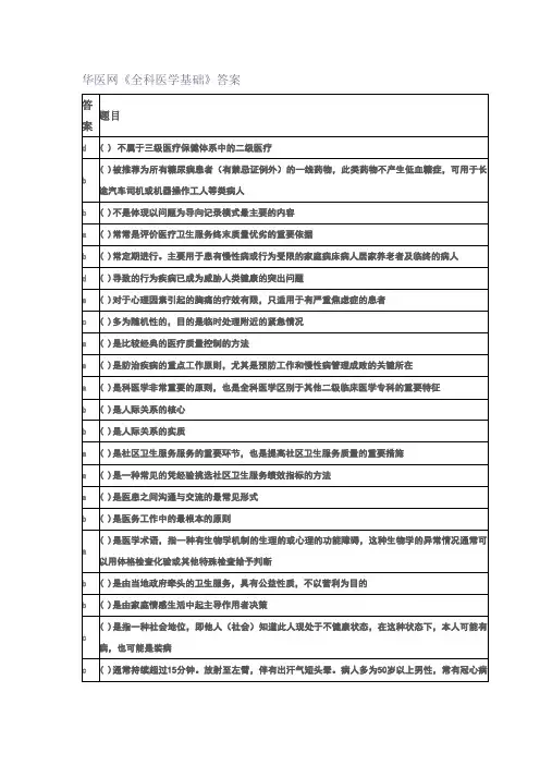 华医网《全科医学基础》答案