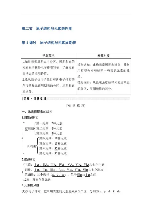 新课标高中化学选修3第二节原子结构与元素周期表