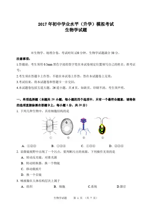 2017年初中学业水平(升学)模拟考试