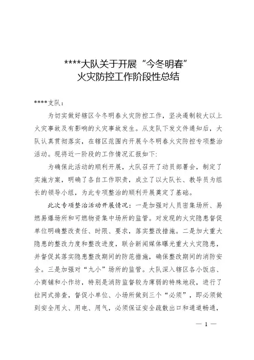 今冬明春阶段性工作小结