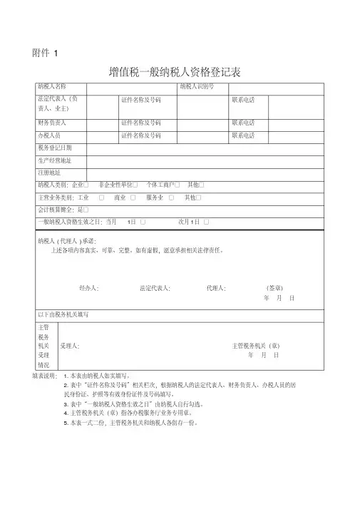 增值税一般纳税人资格登记表