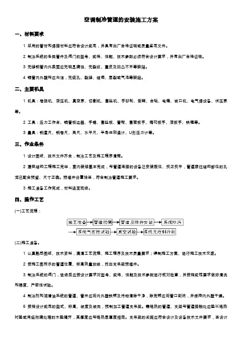 空调制冷管道的安装施工方案