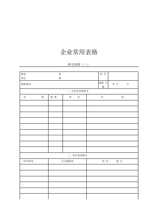 【企业常用表格】移交清册(一)