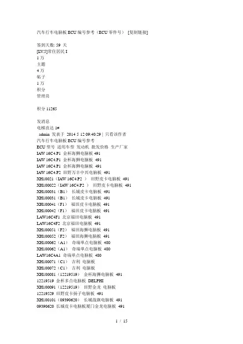 汽车行车电脑板ECU编号参考