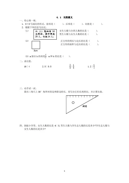 人教版六年级数学上册第四单元 比的意义练习