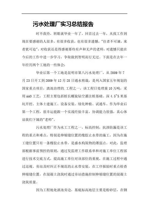 污水处理厂实习总结报告