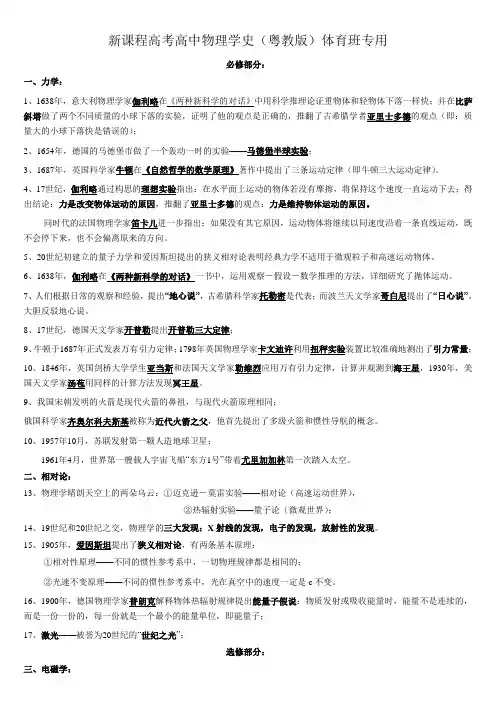 高考理综高中物理学史常考知识点归纳(体育班)