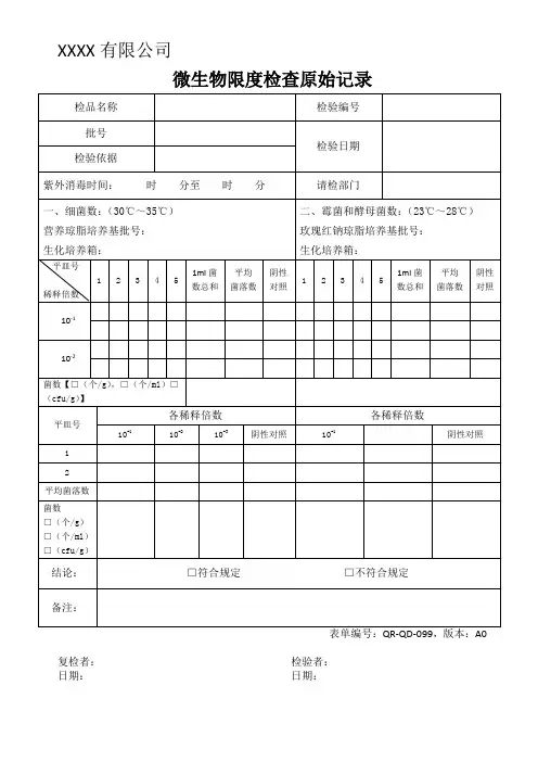 微生物限度检查原始记录