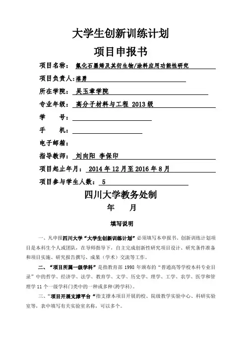 大创申请书书 2