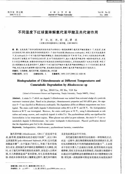 不同温度下红球菌降解氯代苯甲酸及共代谢作用