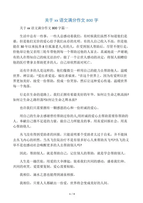 关于中考语文满分作文800字