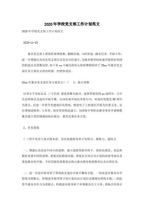 2020年学校党支部工作计划范文