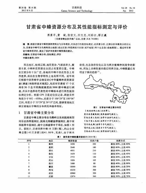甘肃省中蜂资源分布及其性能指标测定与评价