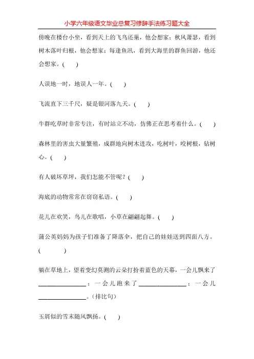 小学六年级语文毕业总复习修辞手法练习题大全122