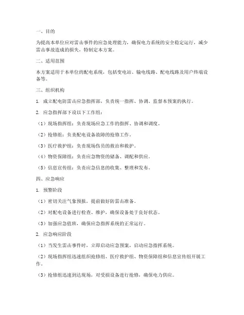 配电防雷击应急预案演练方案