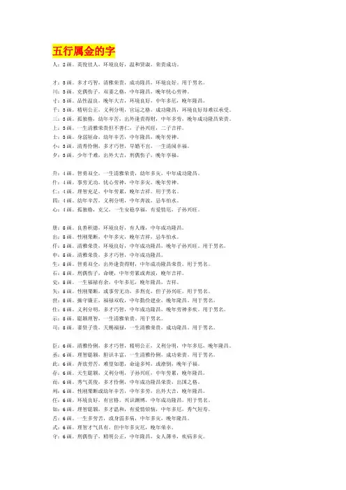 五行字库及解释