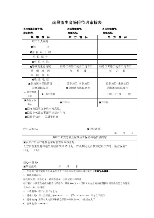 南昌生育保险待遇审核表