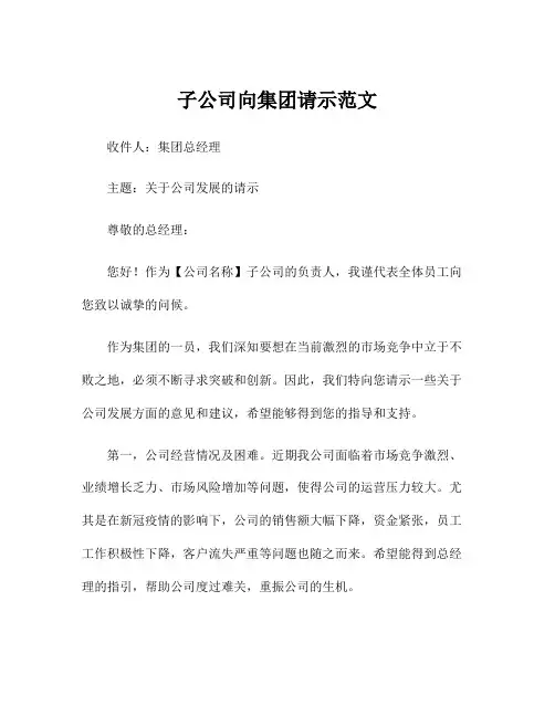 子公司向集团请示范文
