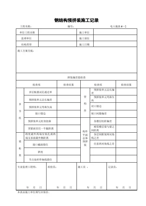6—2钢结构预拼装施工记录