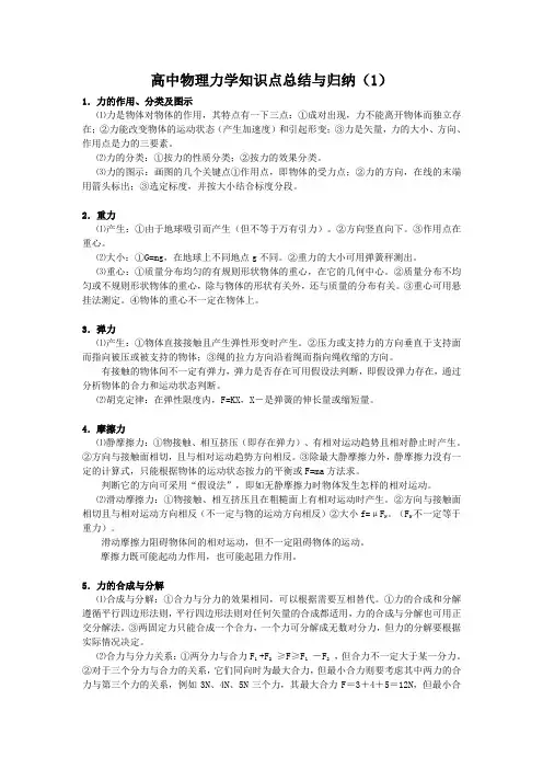 高中物理力学知识点总结与归纳