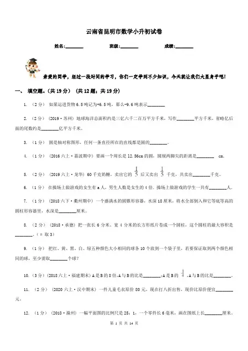 云南省昆明市数学小升初试卷