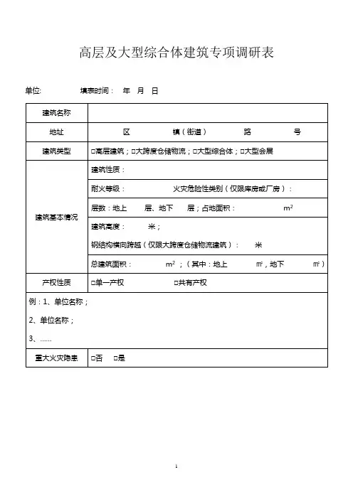 高层及大型综合体建筑专项调研表[1]