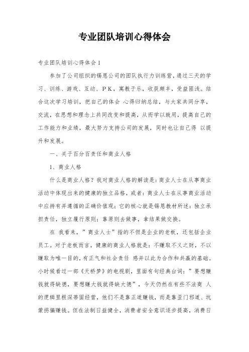 专业团队培训心得体会
