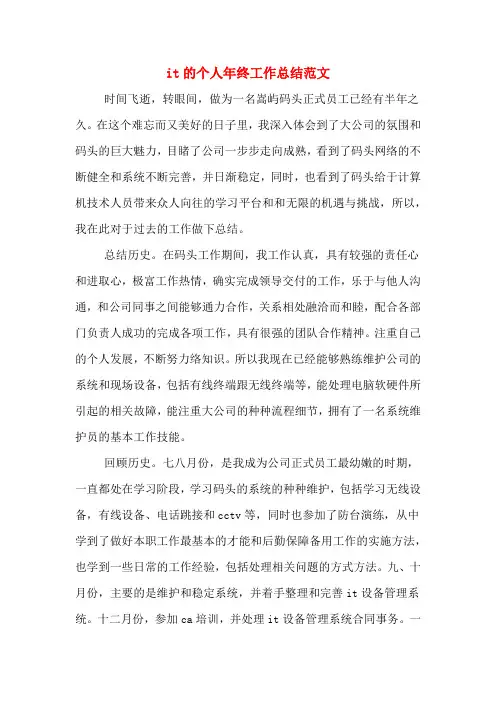 2019年it的个人年终工作总结范文