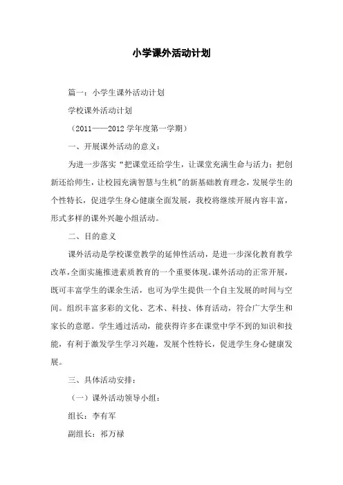 小学课外活动计划
