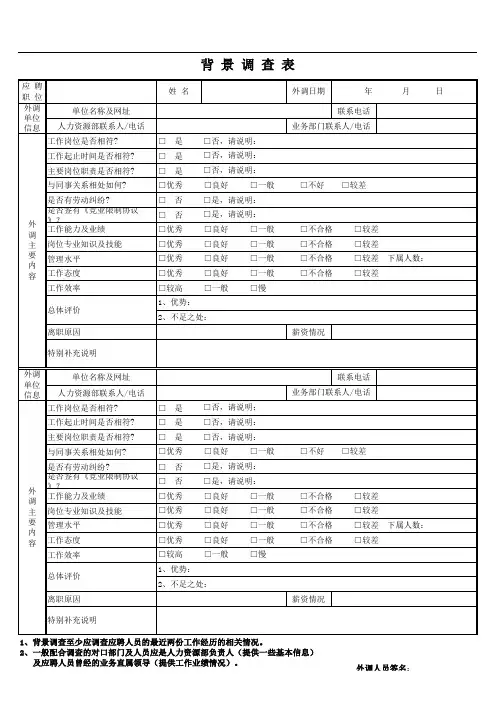 背景调查表(模板)