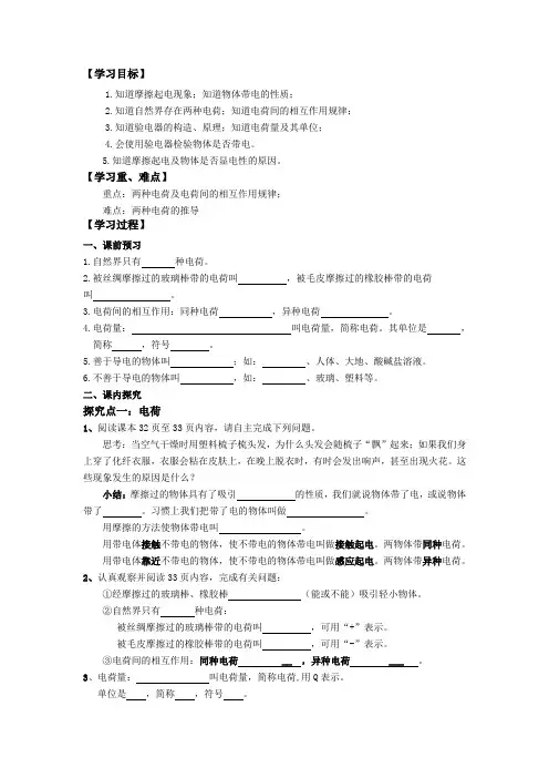 1两种电荷导学案教案
