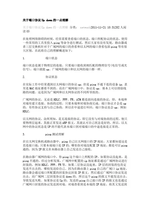 关于端口协议Up down的一点理解