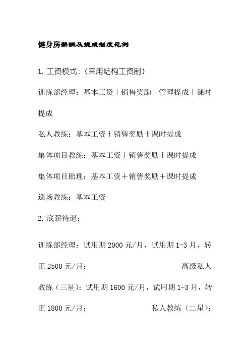 健身房薪酬及提成制度范例