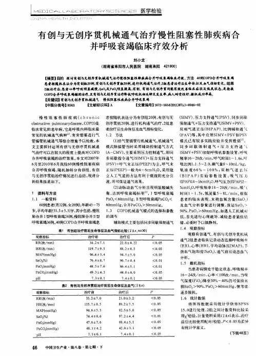 有创与无创序贯机械通气治疗慢性阻塞性肺疾病合并呼吸衰竭临床疗效分析