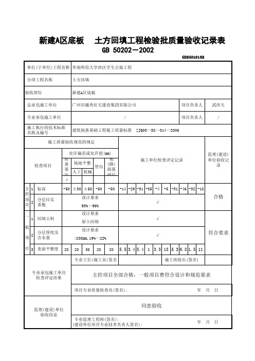 3 土方回填工程检验批质量验收记录表GD24010102