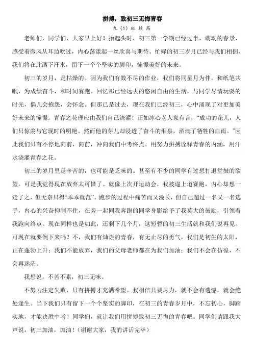 拼搏,致初三无悔青春