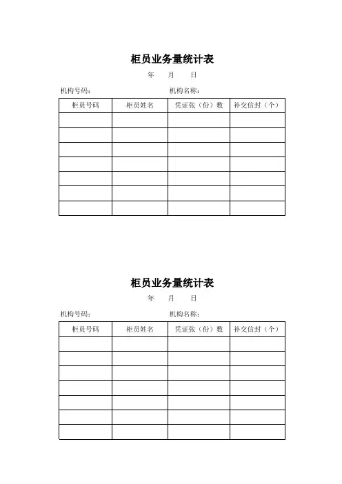 银行前台柜员业务量统计表