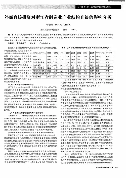 外商直接投资对浙江省制造业产业结构升级的影响分析