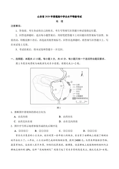 2020年新高考全国卷Ⅰ地理(山东)高考真题