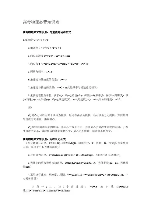 高考物理必背知识点