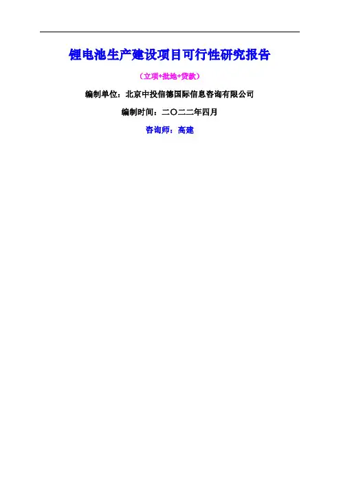 锂电池生产建设项目可行性研究报告