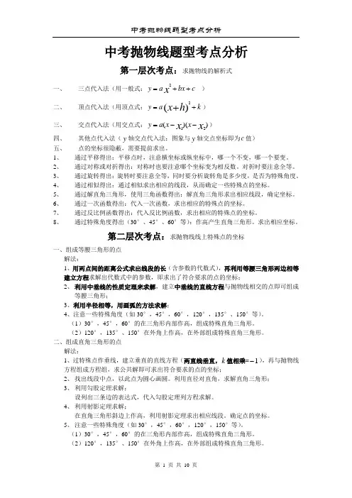 中考抛物线题型考点分析