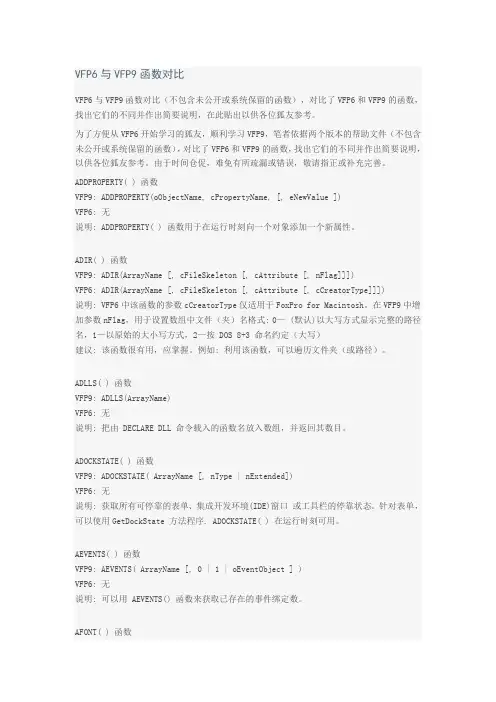 VFP6与VFP9函数对比
