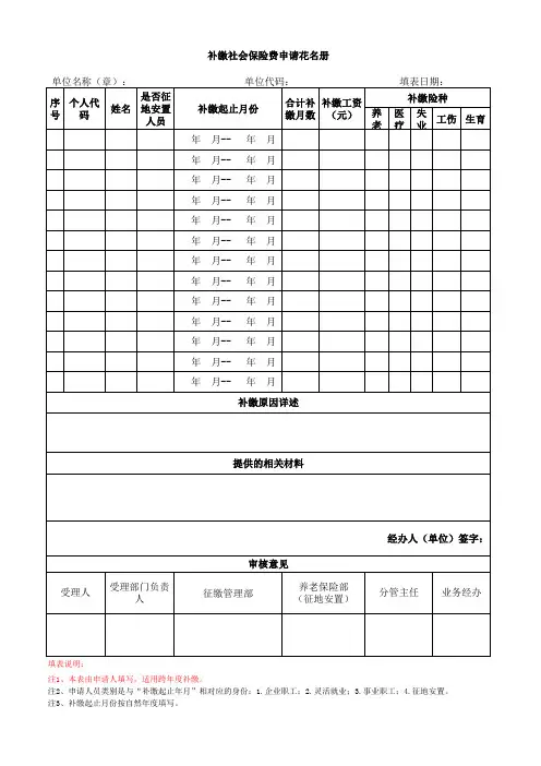 补缴社会保险费申请花名册